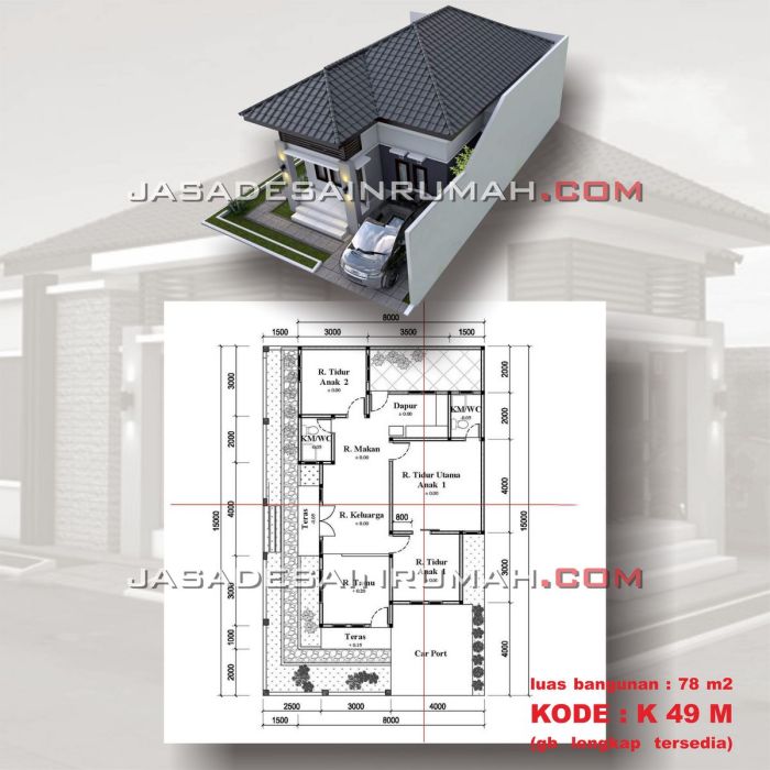 Desain rumah luas tanah 4 x 15