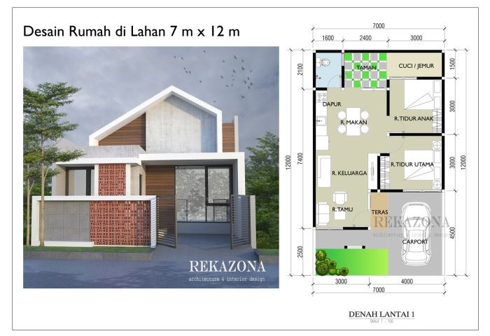 Desain rumah luas tanah 7 5x12